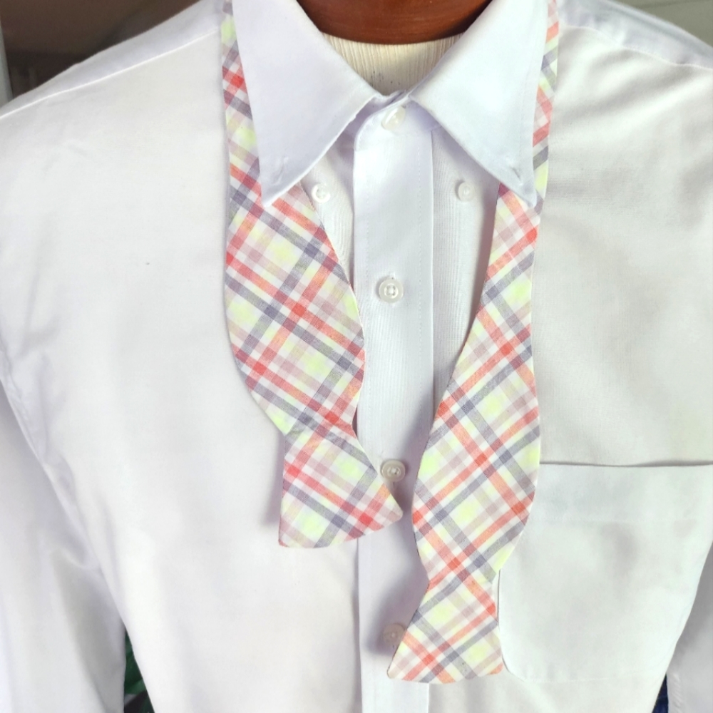 White, Orange and Gray Plaid Cloth Bow Tie
